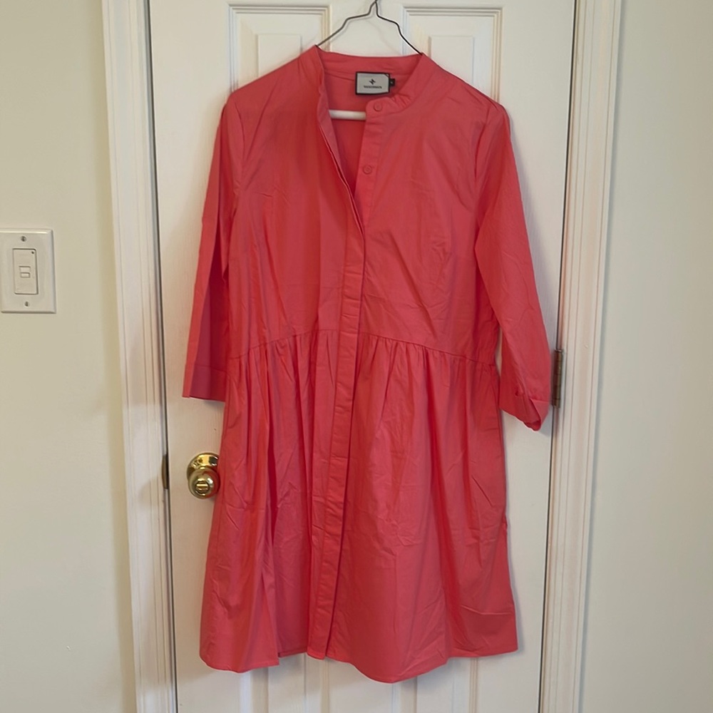 Tuckernuck Pink Pleated Sundress with Mandarin Collar